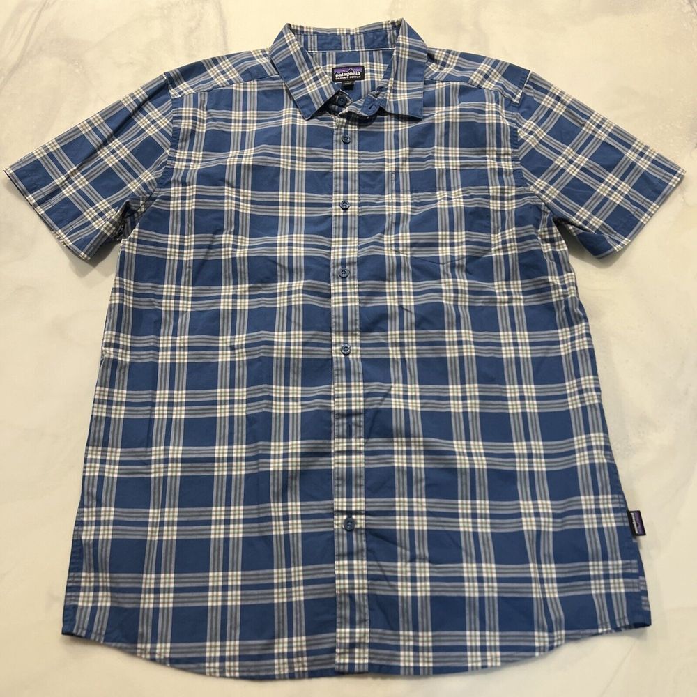 Patagonia Blue and White Plaid Casual Button Down Shirt
